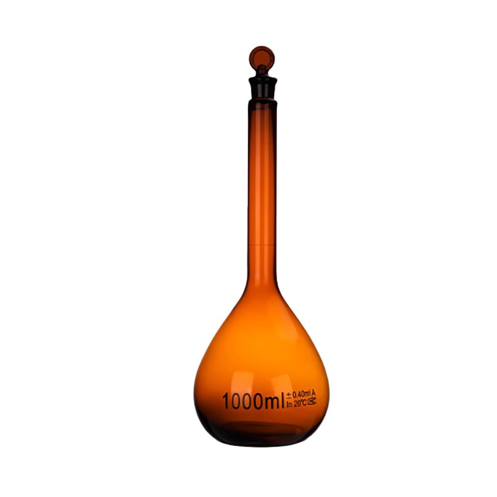 1 Stück Brauner Messkolben Der Klasse A Mit Stopfen – Hochwertiges Borosilikatglas – Verschiedene Größen (5ml–2000ml) – Hitzebeständig For Wissenschaftliche Und Industrielle Labore(1000ml)