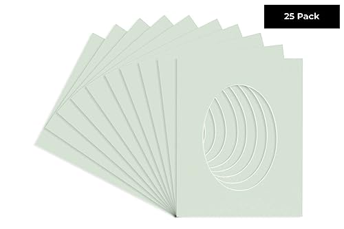 Honeydew Green Acid Free 8.5x11 Oval Picture Frame Mat with White Core Bevel Cut for 7x9 Pictures - Fits 8.5x11 Frame - Pack of 25 Matboard Show Kits With Acid Free Backings & Clear Bags