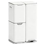 mVm Kitchen Bin,60L Triple Rubbish Bin,3 Compartment Stainless Steel Pedal Bin,Recycling Bin with Soft-Close Lids and Plastic Inner Buckets,Fingerprint Proof,Odour Seal,Large Capacity Trash Can