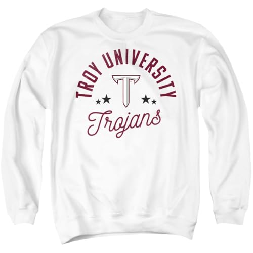 LOGOVISION Troy University Trojans Unisex Adult Crewneck Sweatshirt, White, Medium