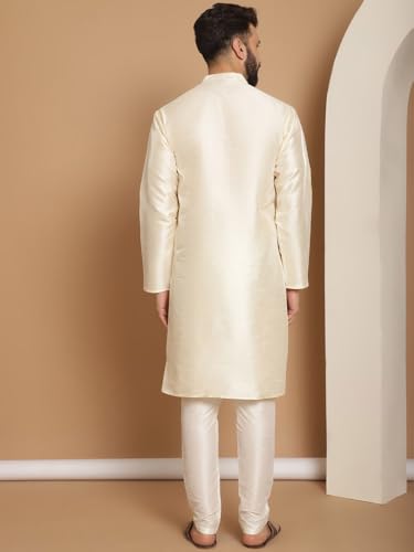 SKAVIJ Men Art Silk Kurta Pyjama Long Sleeve Casual Ethnic Gown Dress Pants Shirt Set2