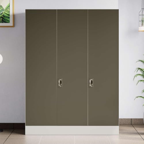 Image of Interio by Godrej Almirah Slimline XL 3 Door Steel Almirah, Cupboard for Clothes (Textured Tree Bark and Alpine White), 1 Year Warranty, Locker, 8 Shelves
