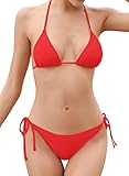SHEKINI Bikini Damen Set Sexy Klassischer Triangel Rückenfrei Bikinioberteil Verstellbare Zweiteiliger Badeanzug Niedrige Taille Ruched Bikinihose für Frauen（S, Rot）