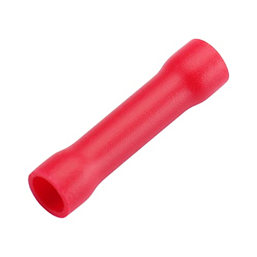 Baomain 100pcs 22-16 AWG Splice Butt Insulated Electrical Wire Connector Crimp Terminals, Red BV1.25