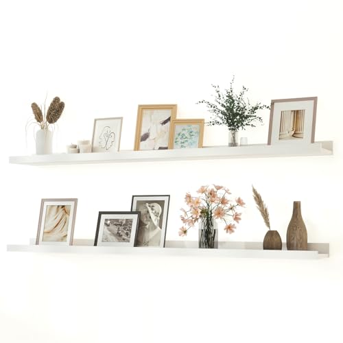 Image of White Floating Shelves for Wall Decor, 48 in Shelf with Lip Set of 2