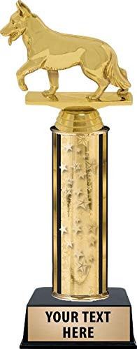 Crown Awards Alsatian Tail Out Dog Trophies - Gold Stars Alsatian Tail Out Dog Trophy with Custom Engraving Prime