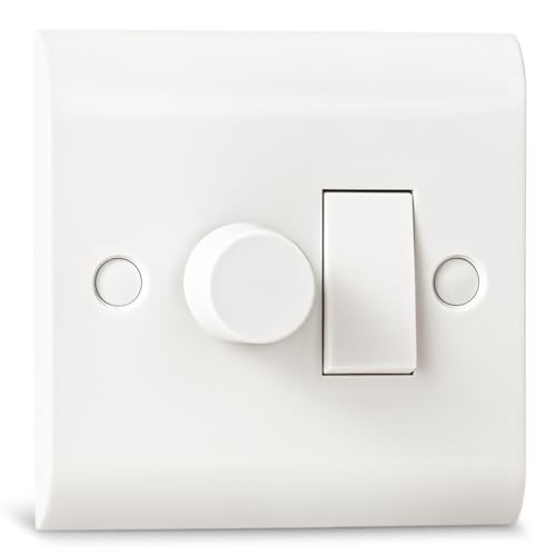 Dimmer and Rocker Wall Light Switch Combo, 2 Gang 2 Way Dimmer Light Switch, Trailing Edge with On/Off, Compatible with LED/Halogen/Incandescent Bulbs