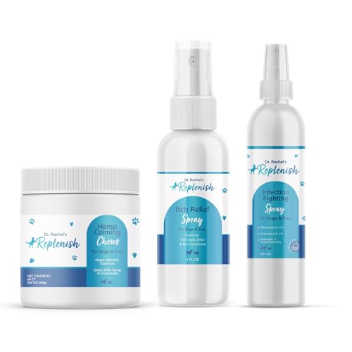 Replenish Calm & Relax Pet Care Bundle – Skin Soothing Spray, Itch Relief Spray & Hemp Calming Chews for Dogs – Natural Relief for Dry Skin, Hot Spots, Itching & Stress Support