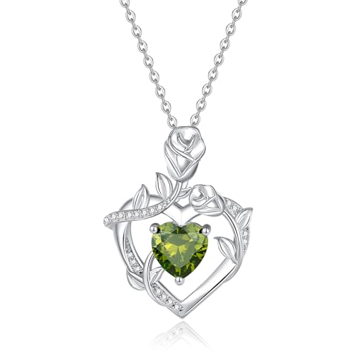 [FANCIME] 夏祭り ネックレス レディース 「Blossom Heart」 ハート バラ ペリドット 8月 誕生石 オープンハート ローズ ジルコニア 純銀製 彼女 ホワイトディー 母の日 誕生石 プレゼント