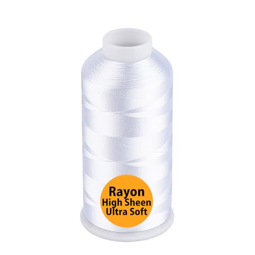 Image of Simthread Rayon Embroidery Thread 5500 Yards Huge Spool, 40wt 100% Rayon Viscose for Commercial and Domestic Machines - Super White 1001
