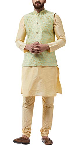Image of Sojanya (Since 1958 Men'S Silk Blend Kurta Pyjama & Nehru Jacket Combo
