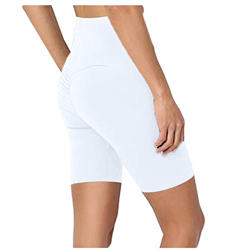 NEEKEY Women's Basic Plain Mid Thigh High Rise Biker Bermuda Shorts Athletic Sports High Waist Workout Shorts(A#White,X-Large)