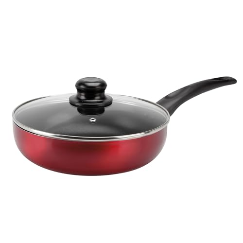 Sitram 712391 CHERRY - Sartén de aluminio prensado (24 cm de diámetro) 6,5 cm – Revestimiento antiadherente, color rojo metalizado, tapa de vapor de cristal incluida – Todos los fuegos, incluida