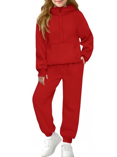 Girls Piece Outfits Sweatsuit Kids Fleece Half Zip Hoodies