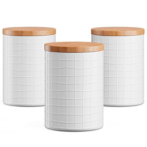 Barnyard Designs White Canister Sets for Kitchen Counter Vintage Kitchen Canisters, Country Rustic Farmhouse Decor for the Kitchen, Coffee Tea Sugar Farmhouse Kitchen Decor, Metal/Bamboo Lid Set of 3