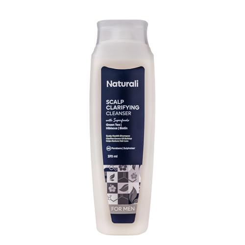 Naturali Scalp Clarifying Anti-Dandruff Shampoo for Men | Derma Approved Shampoo with Green Tea, Hibiscus & Biotin | Reduces Dandruff & Hair Fall | Sulphate-Free Daily Care for All Hair Types | 370 ml