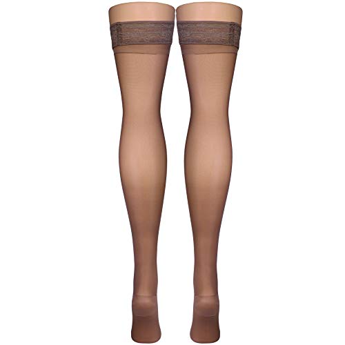 Image of Truform Sheer Compression Stockings, 15-20 mmHg, Women's Thigh High Length, 20 Denier, Taupe, Small