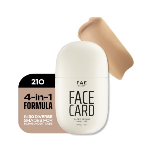 Image of FAE Beauty Face Card 4-in-1 Super Serum Skin Tint | Hydrates, Primes, Provides Coverage & Protects with SPF | Lightweight, Dewy Finish | 30 Shades for Indian Skin Tones | Shade - 21O - Cool Olive