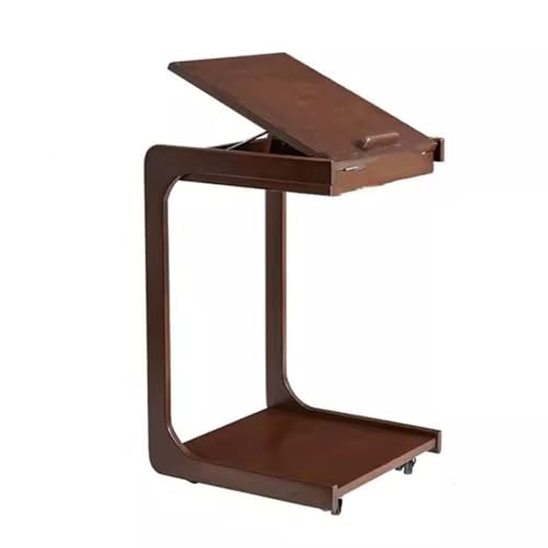 Table basse réglable rotative 360° en bois avec roulettes pour salle à manger