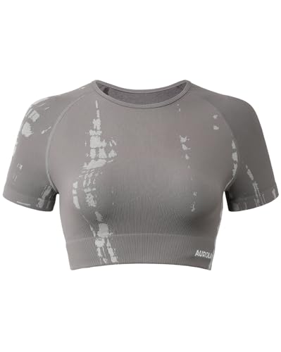 Image of AUROLA Serpent Snake Seamless Workout T-Shirts for Women,Short Sleeve Crop Top Gym Yoga Athletic Shirts Tee