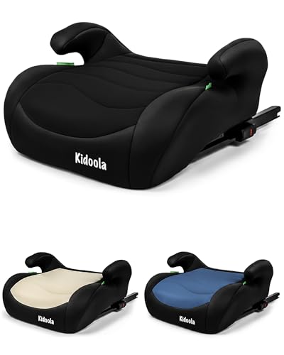 Kidoola ISOFIX Booster Seat - i-Size R129 Child Car Seat for 125150cm Kids Cushioned Backless Booster Secure ISOFIX Installation Compact Lightweight Comfortable Travel Car Seat- Black