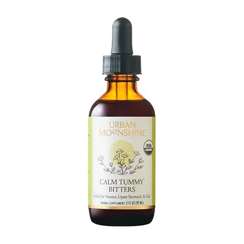 Urban Moonshine Calm Tummy Bitters - Certified Organic - Relief for Nausea & Upset Stomach* - Bloating Relief* - Soothes Digestion* - Digestive Bitters - Gluten Free Herbal Supplement - 2 Fl Oz Cover