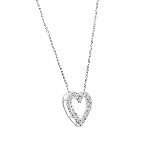 Timeless Love 1/10 CT Diamond Heart Necklace for Women, Sterling Silver Heart Pendant with 18" Cable Chain and Spring Ring Clasp, Elegant Dainty Diamond Pendant Jewelry Gift2