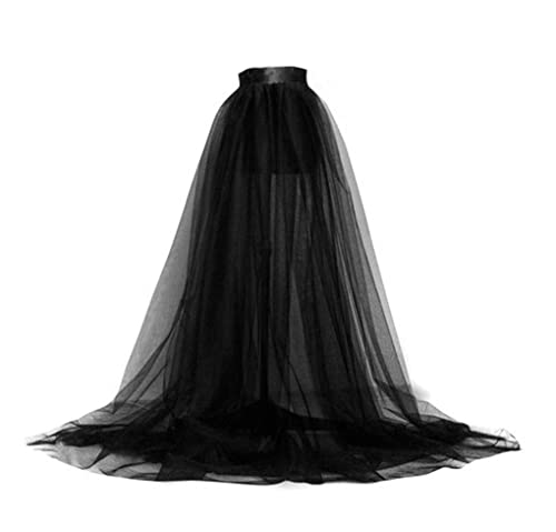 Desmontable tren vestido de novia vestido de novia falda de tul para fiestas nocturnas mujeres longitud piso ver a través del vestido de la correa de la cintura estilo capa, Negro , Talla única