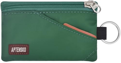 APTENSKO RFID Blocking Travel Wallet with Adjustable Lanyard, Small Nylon Zipper Pouch and Badge Holder for ID, Credit Cards, Cash, Keys, Commuters (Forest Green)