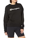 Champion Women's Powerblend Relaxed Crew (Retired Colors), Black Brush Stroke Script, X-Small