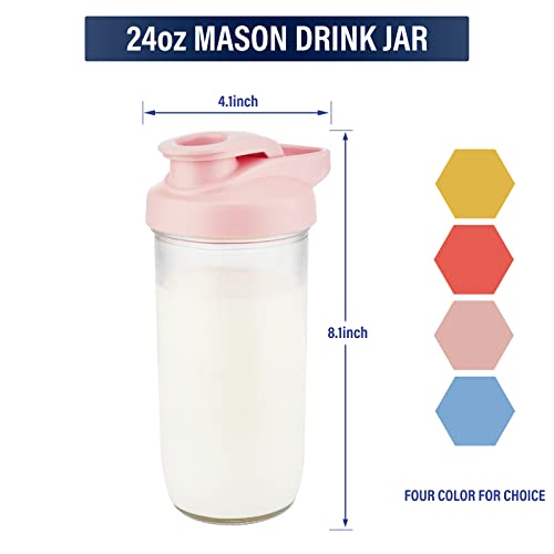 Livebay 24Oz Flip Cap Mason Jar With Leak-Proof & Airtight Seal And Easy Pour Spout Reusable Boba Bottle Glass Tumbler For Juicing, Smoothie, Homemade Beverages Bottle (Pink) #TOP1