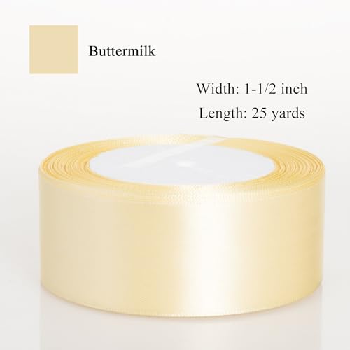 Image of ATRBB 25 Yards 1-1 /2 inch Buttermilk Satin Ribbon for Gift Wrapping | Wedding, Bows, Colorfast Polyester Fabric Thick Ribbon for Bouquets Party Decor Crafts Handmade Flower DIY