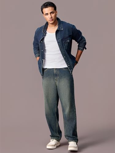 Image of Urbano Fashion Men's Loose Baggy Fit Heavy Washed Jeans Non-Stretchable
