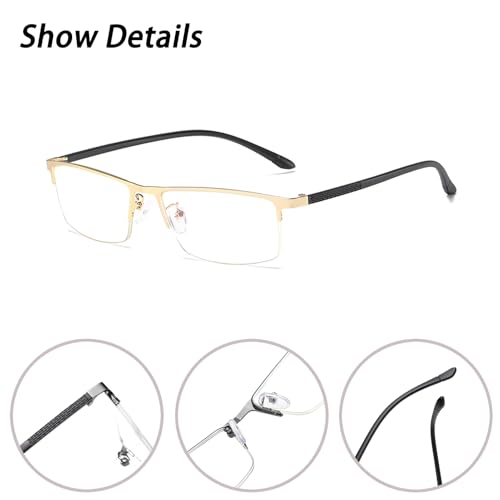 Image of Anti Blue Light Glasses Metal Frames Rectangle Semi-Rimless Computer Gaming Eye-glasses Clear Lens