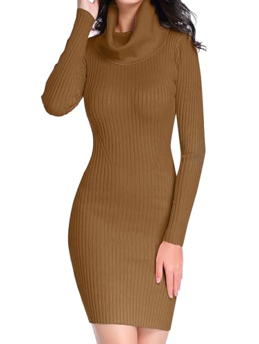 Image of v28 Sweater Dress for Women Ribbed Knit Fitted midi Sexy Fall Winter Bodycon Cowl Neck Dresses