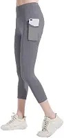 Leggings femininas de cintura alta com bolsos – Macia, elástica, comprimento total/calça capri para ioga