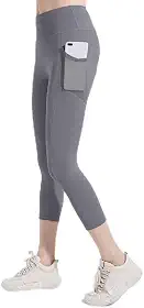 Leggings femininas de cintura alta com bolsos – Macia, elástica, comprimento total/calça capri para ioga
