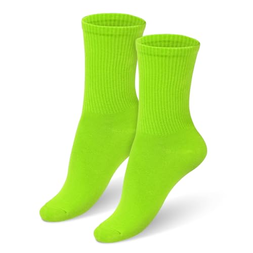 Ronglry Neon Socks for Women 70s 80s Socks for Women Neon Crew Socks High Tube Socks Glow in the Dark Sock for 80s Outfits Clothes Accessories Green Sock-Crew Green