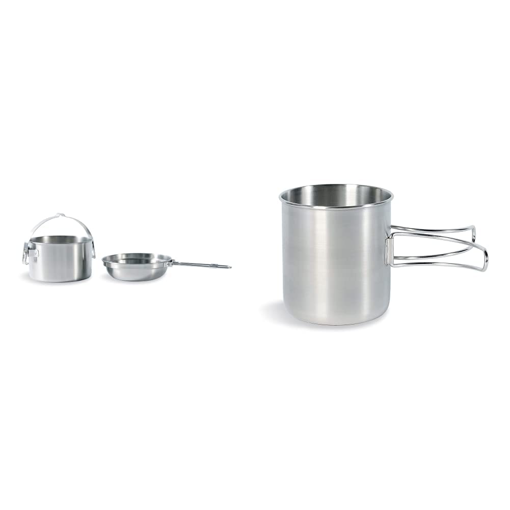 Tatonka Camping-Kochset Kettle 4,0 L - Topf und Pfanne aus Edelstahl - 4 Liter Volumen - Mit Henkel zum Aufhängen - Ø 23,5 x 14 cm & Becher Handle Mug 600, Transparent, 0.6, 4073