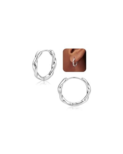 CASSIECA Pendientes Mujer Plata de Ley 925 Hipoalergenicos Pendientes Aro Retorcido Aros Pequeños Minimalistas Regalos de Joyería para Mujeres 14mm