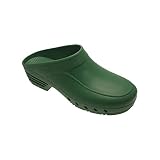 RIB TECHNOLOGIE Chaussure de Travail Forme Sabot Lavable stérilisable et Anti Statique. Idéal Sabot de Bloc opératoire et Sabot infirmière. Dessus non perforé Tige Couleur Vert Foncé Semelle Vert Fon
