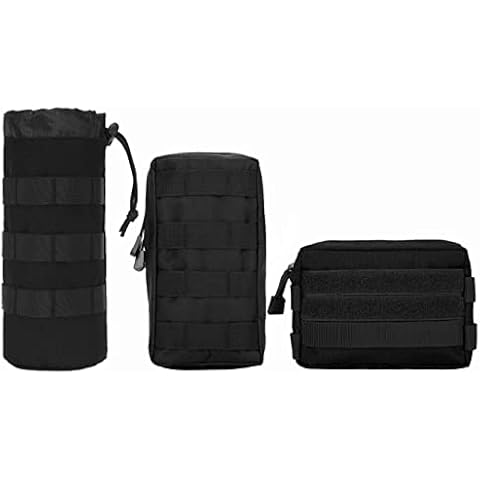 NuCamper 3 Pack Molle Pouch-Water Bottle Pouch Holder Tactical Molle Admin Pouches Compact Tactical Waist Bags Small EDC Utility Bag Pack (Combo A:Black) Cover