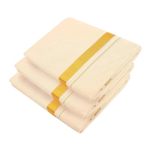 Image of Kerala Kasavu Double Mundu Cotton Dhoti for Men, Cream colour traditional Festival Wear with Gold Zari Border Onam Mundu Ethnic Clothing, Breathable Cotton Kerala Dhoti for Ceremony