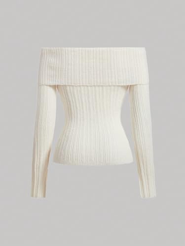 SOLY HUX Women's Long Sleeve Off Shoulder Sweater Y2k Tops Button Down Knitted Tee Shirt Pullover2
