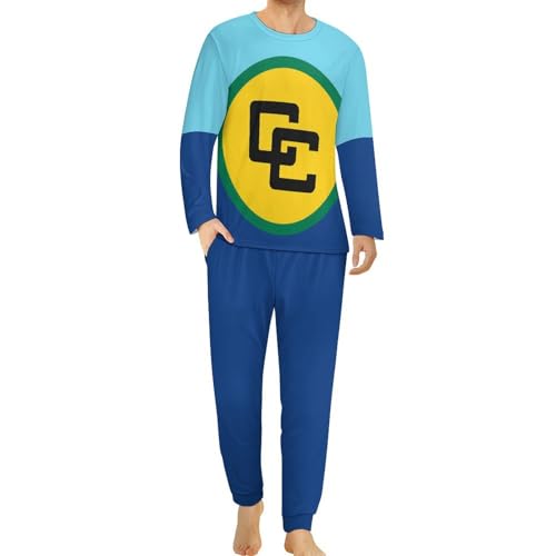 Zakqeik Jamaica Flag Mens Pajamas Set Long Sleeve Top,Pajamas for Men Classic Mens Sleepwear Pjs Set with Pockets