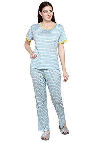 Image of Evolove Women's Cotton Round Neck Short SleevesNight Suit Set /Top Pyjama Set Super Soft Comfortable (Nightsuit-Round-HS-4)