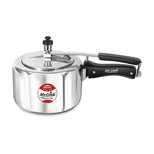 Image of MR COOK By United Metalik Regular Aluminium Non-Induction Pressure Cooker with Inner Lid, 3 Litre (Silver)