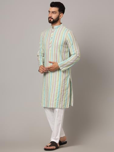 Image of LATEST CHIKAN Men's Cotton Regular Premium Long Kurta Full Sleeves - Casual Ethnic Wear