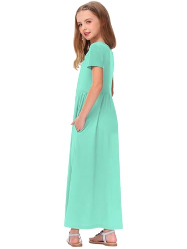 Image of Deerose Girls Maxi Dress Short Sleeve Casual Long Dresses with Pockets 5-14 Years