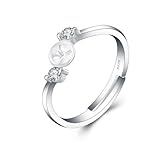 LGSY 925 Sterling Silver Double CZ Design Ring Mounts Fittings with Pearl Seat for DIY Jewelry Making